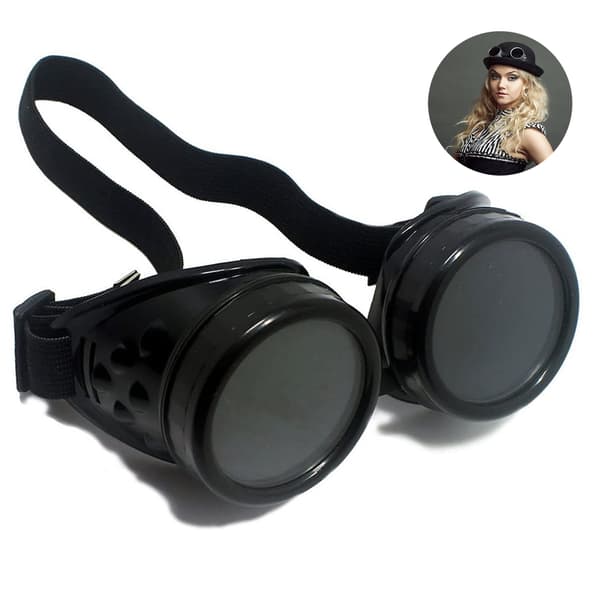 Steampunk-lasit, asustetarvike, kyberviktorianinen hitsaus bright black