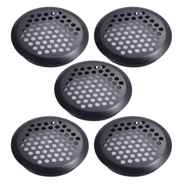 5 stk rustfritt stål ventilasjonsgitter, svart rundt mesh