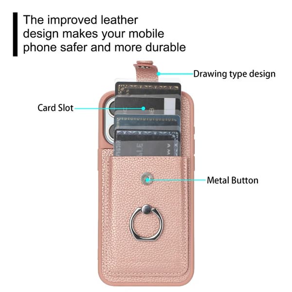 Läder Telefonfodral med Kortfack för iPhone 16 15 Pro Max iPhone15 iPhone16 Plus Metallringhållare Plånboks Baksida iPhone16 Hvid