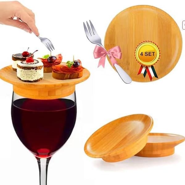 4-pack vinglas charkbrickor, vinglasbrickor, vinglas charkbrickor, trä, aptitretare, desserttallrikar för desserter