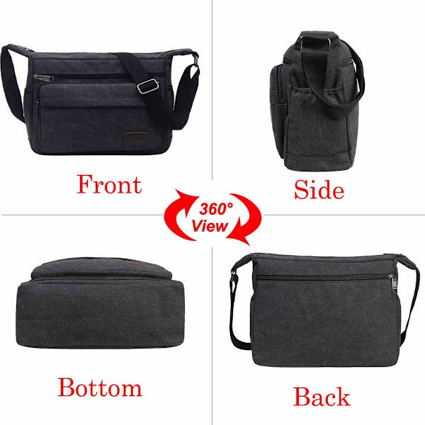 Vattentät Messenger Axelväska Medium, Multifickor Canvas Crossbody-väska för Män och Kvinnor, Casual Herr Satchel Bag