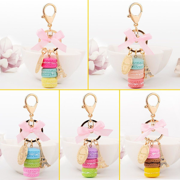 Legering Macaron Nyckelring Söt Färgglad Macaron Eiffeltorn