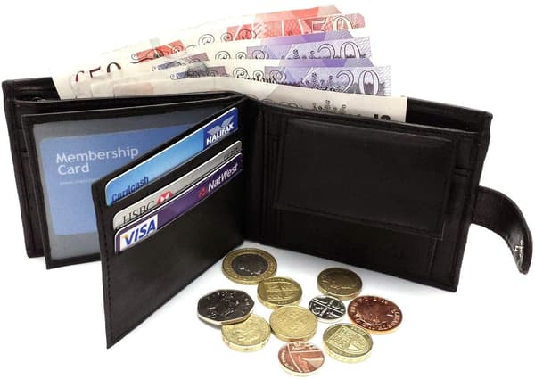 RFID-blockerande säker mjuk läder Tri-fold plånbok kortplatser ID-fönster och myntficka