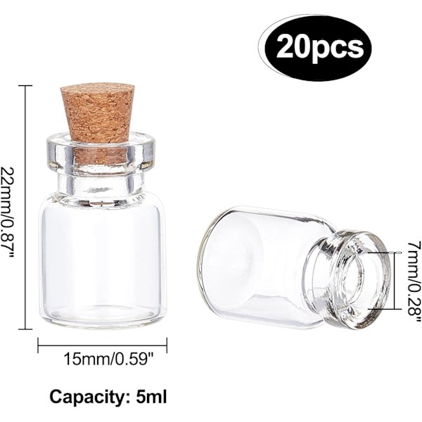 20 st 5ml julklappsflaskor, glasflaskor med korkstopp S 15x22mm