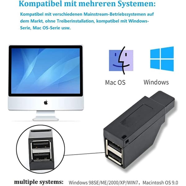 3-ports USB 3.0-hub, USB-dockingstation, datahub, USB-splitter, USB-adapter til pc og bærbar computer, bærbar huboverførsel
