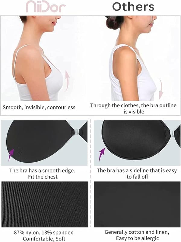 Selvklæbende BH Stropløs Sticky Usynlig Push-up Genanvendelig A Black