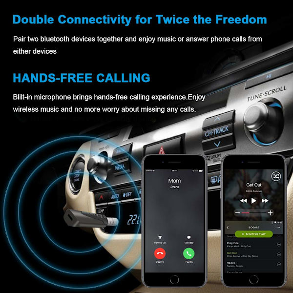 Bluetooth-mottaker, Mini Bluetooth 3,5 mm AUX-adapter Håndfri