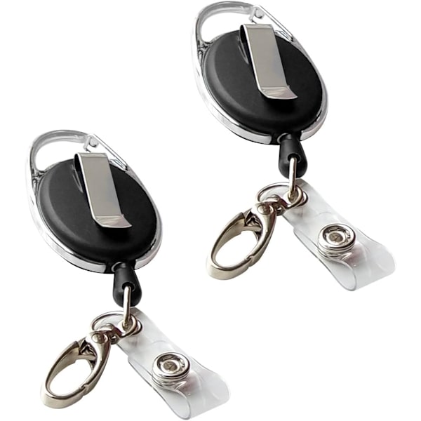 Infällbar märkesrulle med klolås och klämma för ID-korthållare (2-pack)