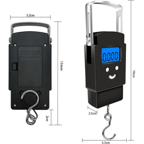 Bærbar elektronisk fjærvekt for husholdningsbruk 50 kg mini bagasjevekt ekspresskrok kalt bærbar håndholdt vekt fiskevekt