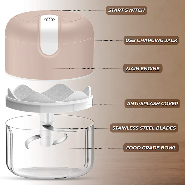 Elektrisk mini hvidløgshakker – lille trådløs foodprocessor