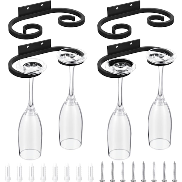 4 stk (17,2 cm) Veggmontert Vinglassholder Vinglasshenger Metall Vinglassoppheng Svart Tråd Vinglassholder