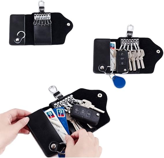 Lædernøgleholder, pung-sort, etui, lædernøgle