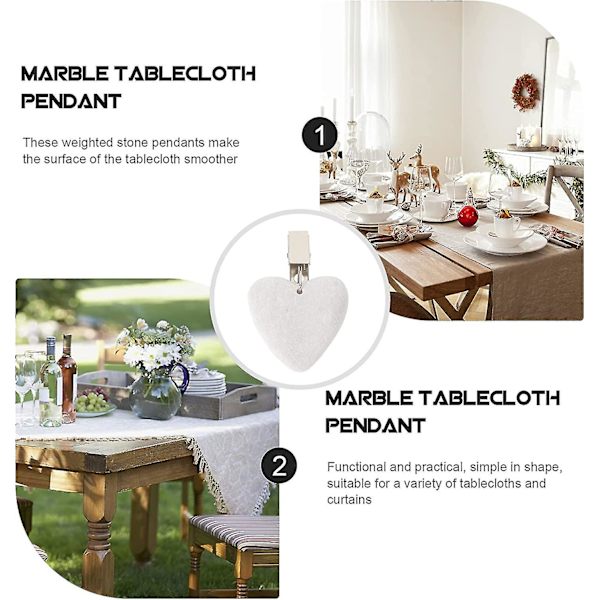 Pakke med 4 Hjerte Duge Vægte Sten med klemme Marmor Sten Dugklemme til have, picnic, bryllup White