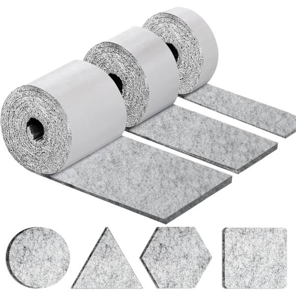 Självhäftande filt dynor - Glid för stolar möbler 3 rullar (100 * 10cm+100 * 5cm+100 * 2cm) - 4mm-tjock dyna för stol