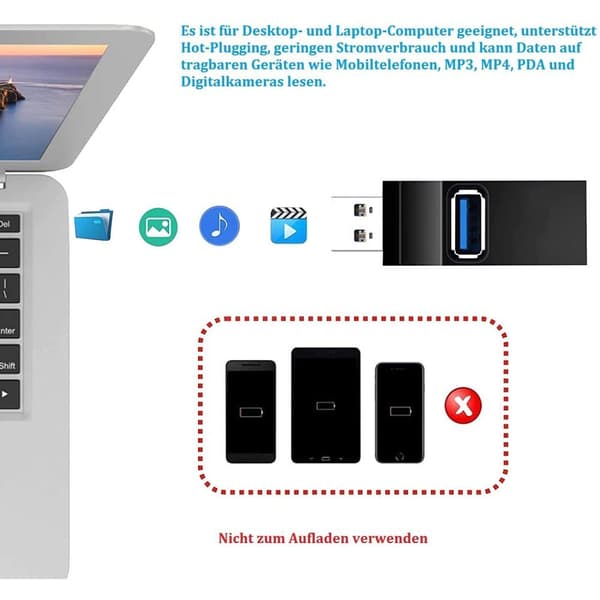 3-portars USB 3.0-hubb, USB-docka, datahubb, USB-splitter, USB-adapter för PC och bärbar dator, bärbar hubböverföring