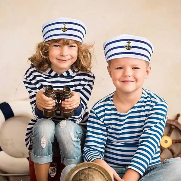 Sailor Hat - Yacht Captain Hat - Blue and White Sailor Hat - Costume Accessory (Simple Style)