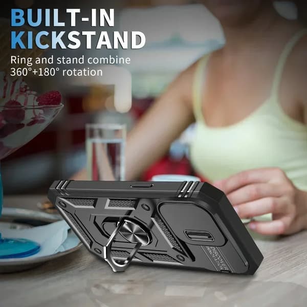 Etui til iPhone 16 15 Pro Max Plus Fuld Krops Robust Beskyttende Slide Kamera Stativ Beskyttelses Ring Cover iPhone16