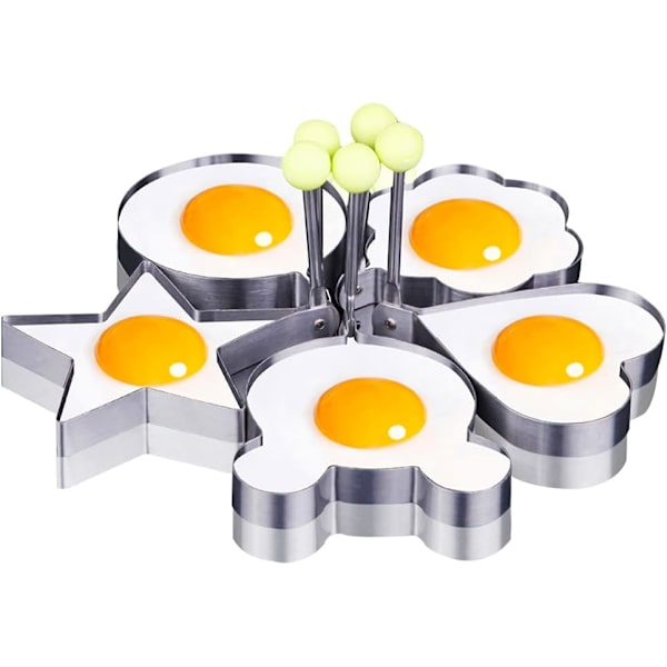 5 Former Non-Stick Stekte Eggformer Eggringer med Håndtak Rustfritt Stål