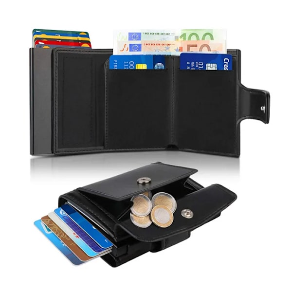 Herr Lommebok Kredittkortlommebok Lommebok Menn Kvinner RFID Aluminium Kortlommebok Håndveske Bankkortlommebok i ekte etui