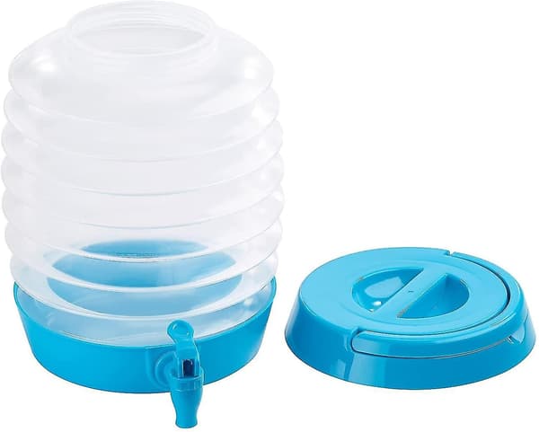 Vandbeholder: Sammenklappelig beholder, tud, stativ, 5,5 liter, blå/transparent (foldbar vandbeholder)