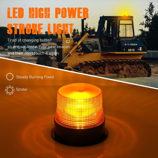 Oppladbart trådløst LED-blinklys 12V-24V – Oransje strobelys – Magnetisk base – Opptil 8 timers batterilevetid