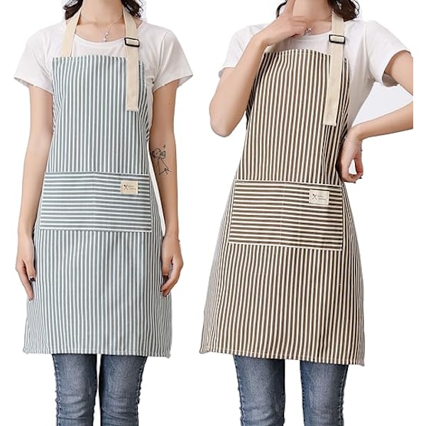 Förkläde, 2-pack köksförkläden, justerbart haklappskockförkläde med 2 fickor