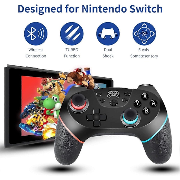Switch-controller til Nintendo, Trådløs Pro-controller til Nintendo Switch/Switch Lite, Fjernbetjening Gamepad, Turbo og Dobbelt Vibration