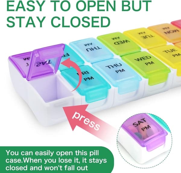 Daily Pill Organizer 2 Times a Day Large Weekly Morning-Evening Pill Box Colour