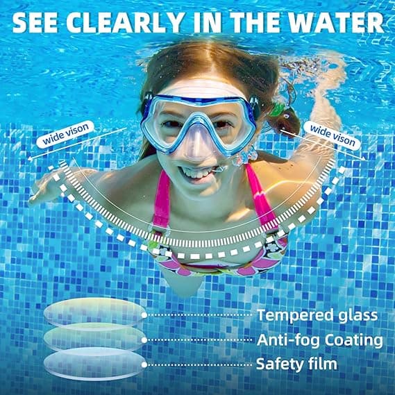 Barnens simglasögon snorkelmask med näsmask junior anti-imma klar vision, blå