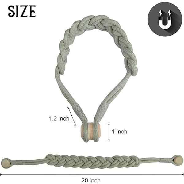 Gardinbindere Magnetisk vævet gardinholder Draperi forbinding (Sølvgrå - 2-pak)