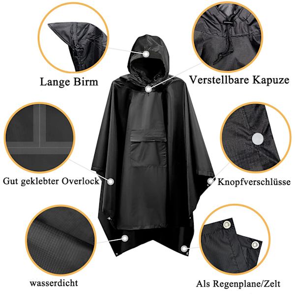 Regnponcho Herre Dame Vanntett, 3 i 1 Poncho