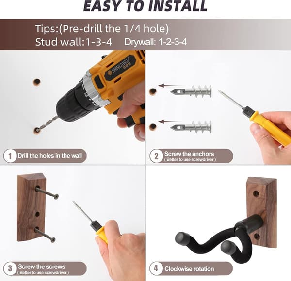 Wall Mount Guitar Hanger for Acoustic and Electric Guitars