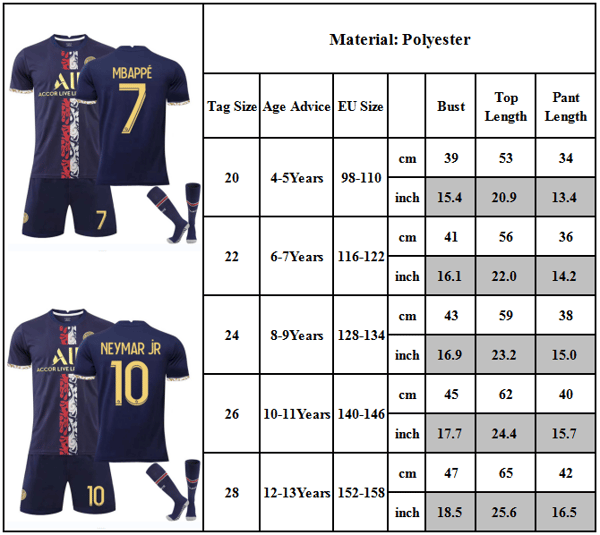 Paris Messi nro 30 Neymar nro 10 lasten setti 28 #10