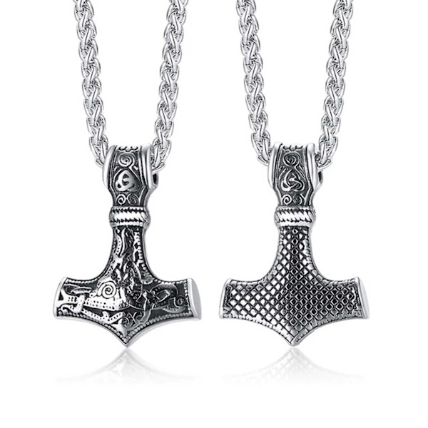 Viikinkien kaulakoru Thorin vasara Mjolnir ketju hopea