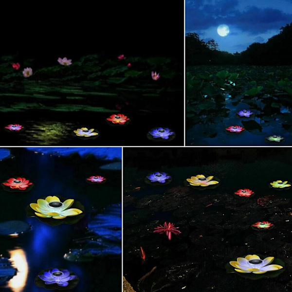 Solcelle LED Lotusblomst, flydende, dam, pool natlys