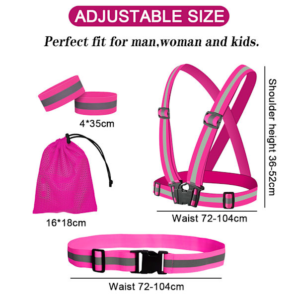 Reflekterende Elastisk Bånd Sæt Refleksjakke Refleksvest pink
