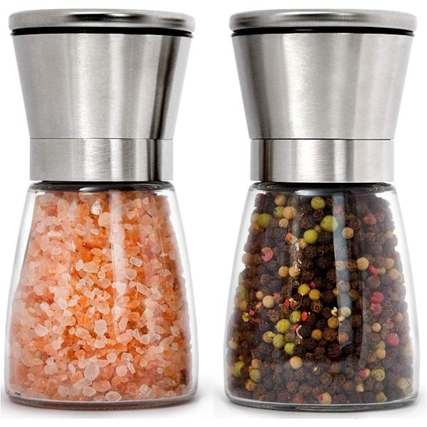 Salt- och pepparkvarnar i rostfritt stål, påfyllningsbara set - kort