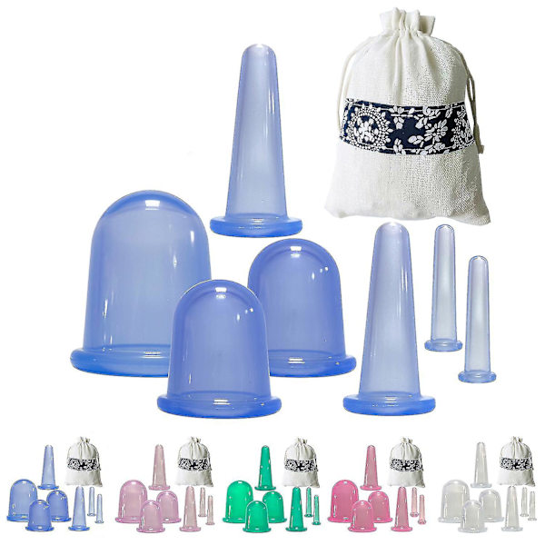 7 st/ set Silikon Vakuumkoppar för Massage Anti Celluliter Sugkoppar Ansikte Kroppssmärta Massage (Färg: Transparent)