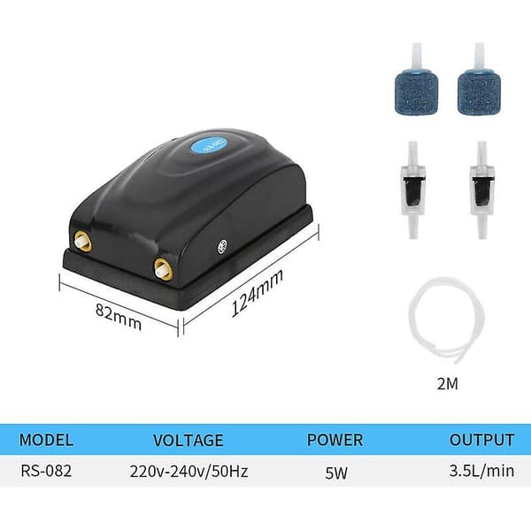 Mini 5w akvarieluftpump, tyst akvariebubblare, syrgasluftningspump för litet akvarium, med luftslang, luftsten och backventil