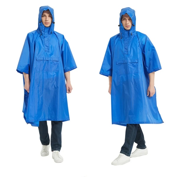 Regnrock, poncho, vattentät regnponcho utomhus med fickor för campingvandring, män och kvinnor (blå)