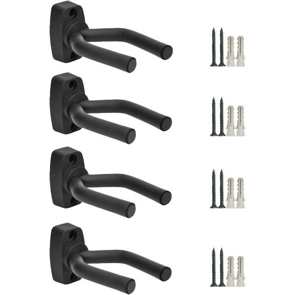 Set med 4 Gitarrhängare Väggfäste Displayhållare Akustisk gitarr Ukulele Bas Mandolin Banjo Väggfästen Galgar Svart (4)