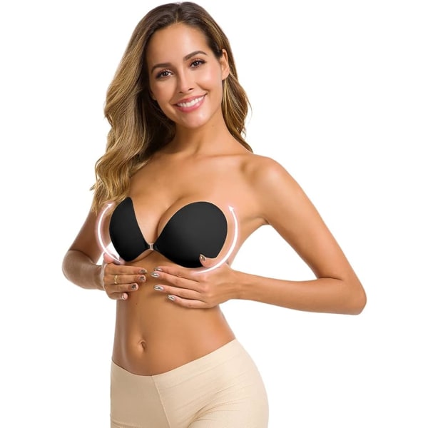 Självhäftande BH Axelbandslös Sticky Invisible Push-up Återanvändbar F Black