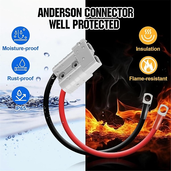 Anderson-stik 50A-kit Anderson-stik 8 AWG 30 cm batterikabler Vandtætte hurtigkoblinger til LiFePO4