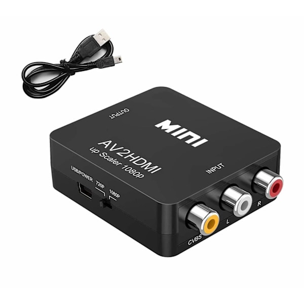CAIFU AV til HDMI-konverter, med USB-ladekabel for PC Bærbar Mini Xbox PS2 PS3 TV STB VHS VCR Kamera DVD