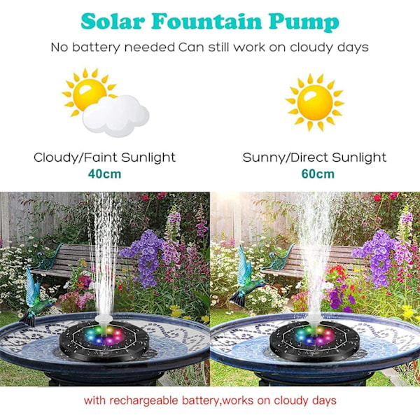 Solcellsdriven fontän Vattenfontän LED / Vattenpump
