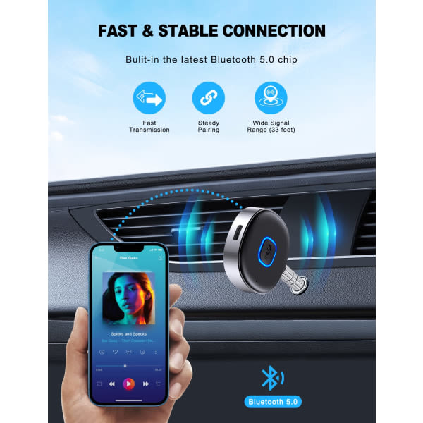 Bil Bluetooth AUX-adapter, Mini Bluetooth 5.0-modtager