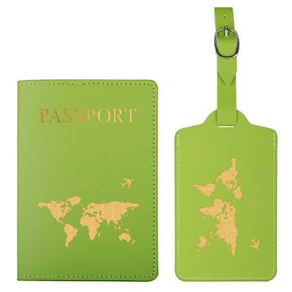 2 stk. Passholder Bagasjelapp, Passholder og Sett for par Bryllupsfest Bryllupsreiser green