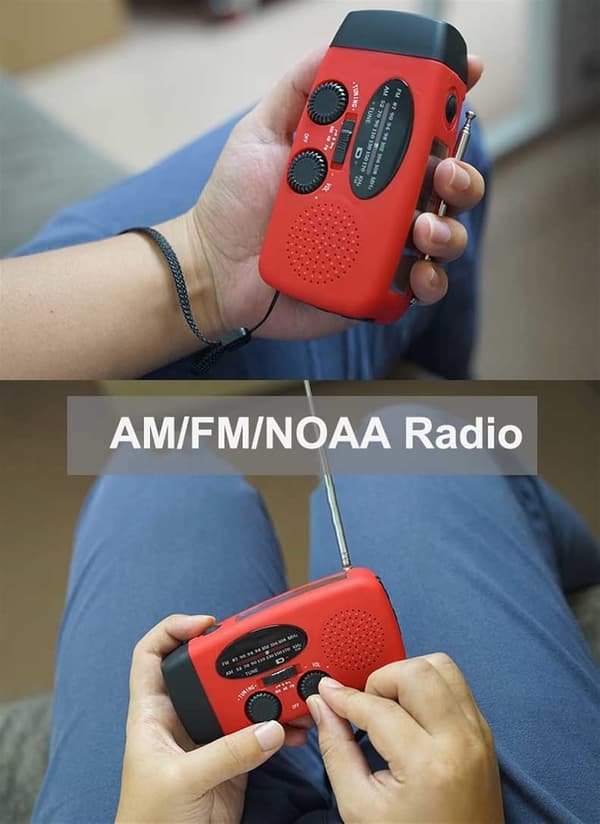 Kampi-radio aurinkopaneeleilla & taskulampulla - 2000mAh Powerbank - Musta