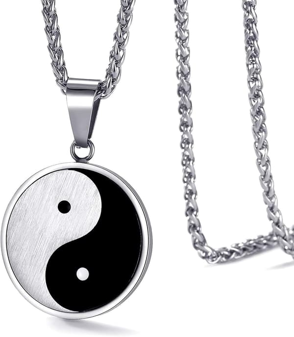 Halskæde med lille Yin Yang Taichi-vedhæng til mænd, 60 cm kæde i rustfrit stål