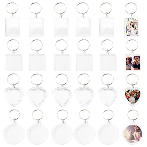 Foto-nyckelring, 24 st Akrylfoto med nyckelring Transparent bild fotonyckelring blank för att skapa present till familj och vänner